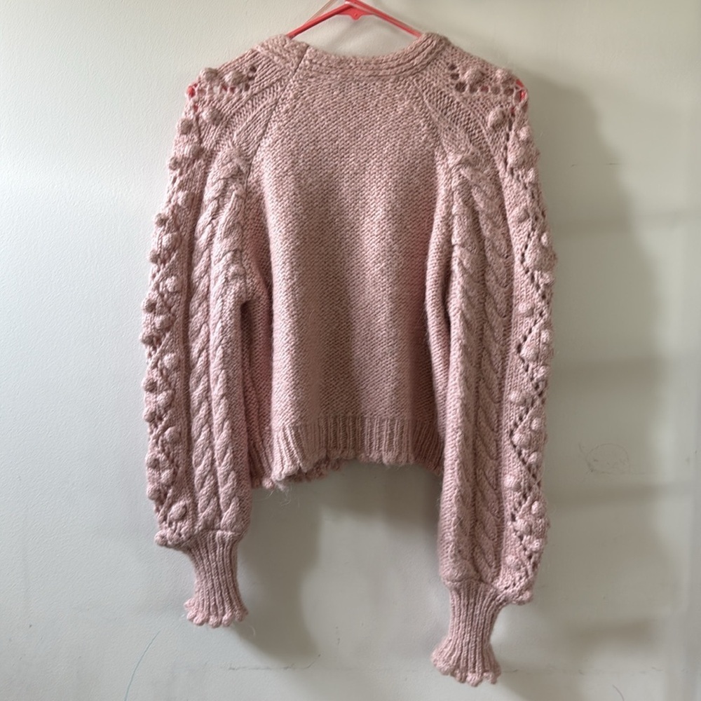Zara Jewel Button Knit Cardigan Blush Pink Knit Sweater Size Small Loose Fit - Picture 8 of 16
